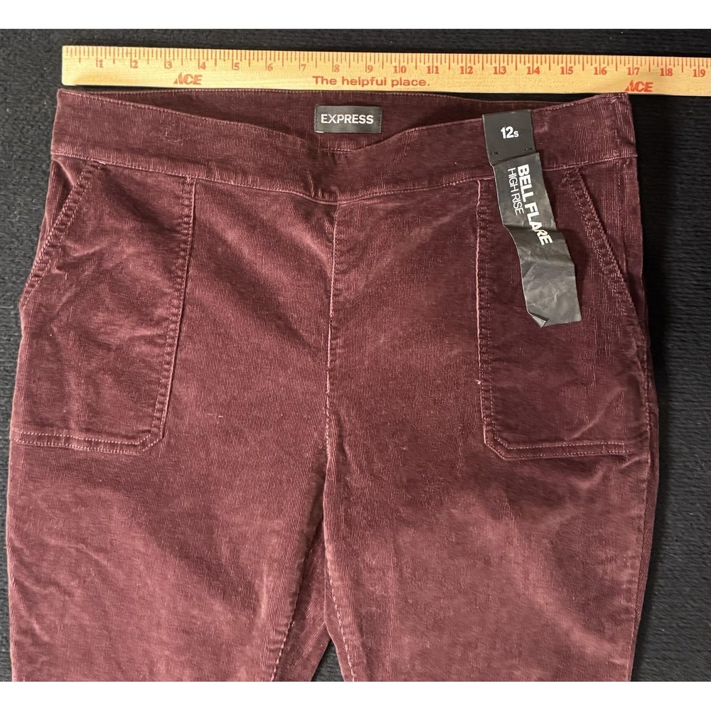 Express Bell Flare Pants Womens 12S Burgundy Corduroy High Rise EXWD-7819 NWT - Picture 8 of 14